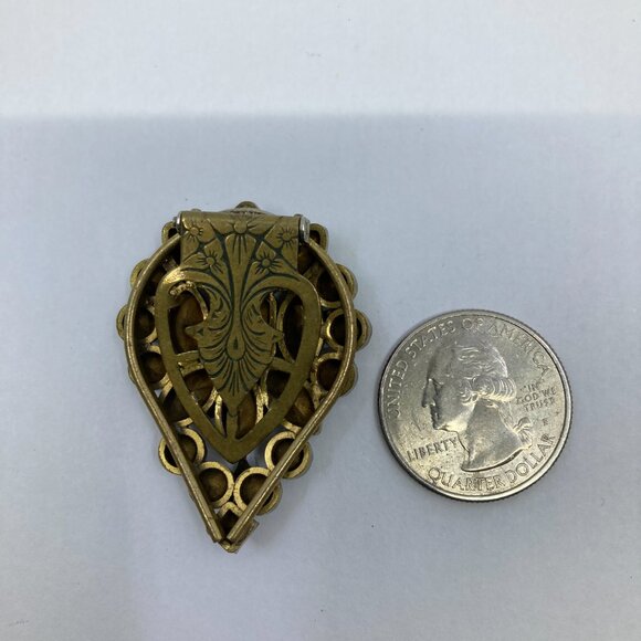 Vtg 1930-40 Czecho ? brass rhinestone dress clip brooch - Picture 2 of 3